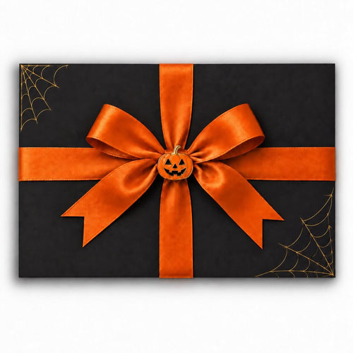 Halloween Canvas gift - black envelope with orange ribbon and pumpkin